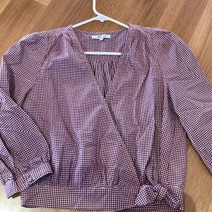 NWOT Madewell red burgundy gingham cross waist tie blouse size medium